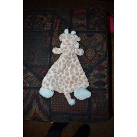 Demdaco Nat Jules Giraffe Lovey Security Blanket Plush Velour Rattles blue feet - Picture 5 of 6